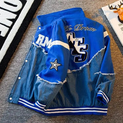 Spring 2024 Personalized Men's Baseball Jacket - American Retro Denim Style