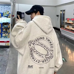 Men Fashion Letter Hoodies Trendy Casual Harajuku Autumn Winter Plush Warm Pocket