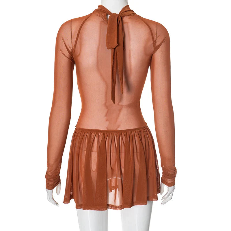 Shirring Pleated Mini Dress