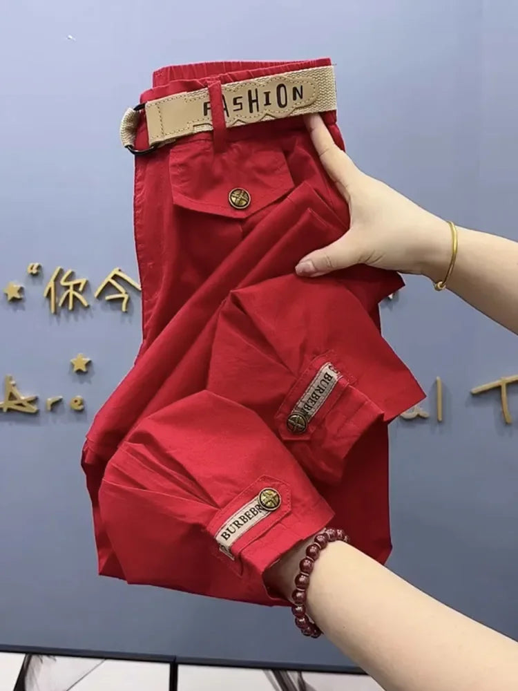 Cotton Metal buttons high-quality Solid Color Pants 2024 Autumn Spring Loose Casual