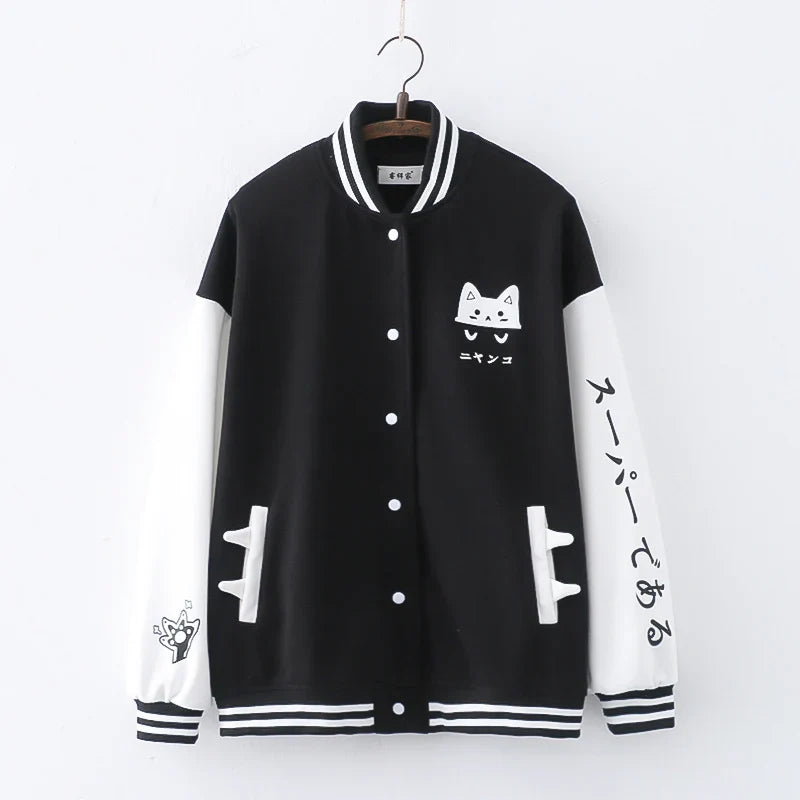 2023 Spring Vintage Cartoon Print Baseball Jacket for Women