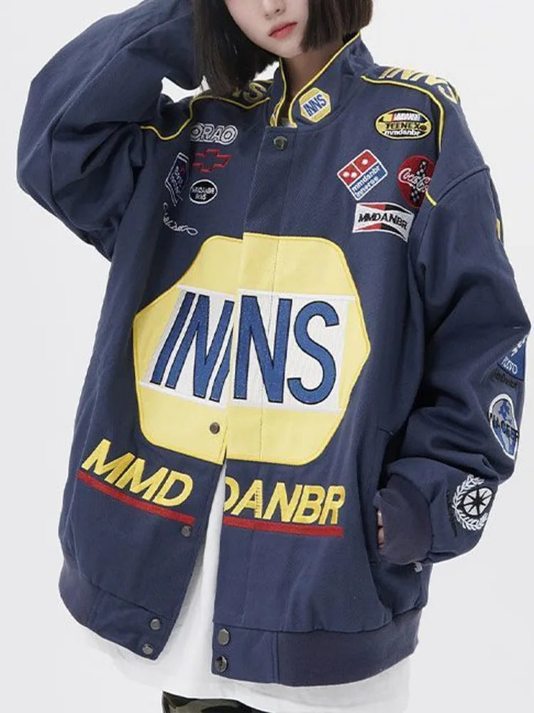 Y2k Racing Jacket Unisex Embroidery Women Spring Autumn Hip Hop High Street Bomber  Coat Top