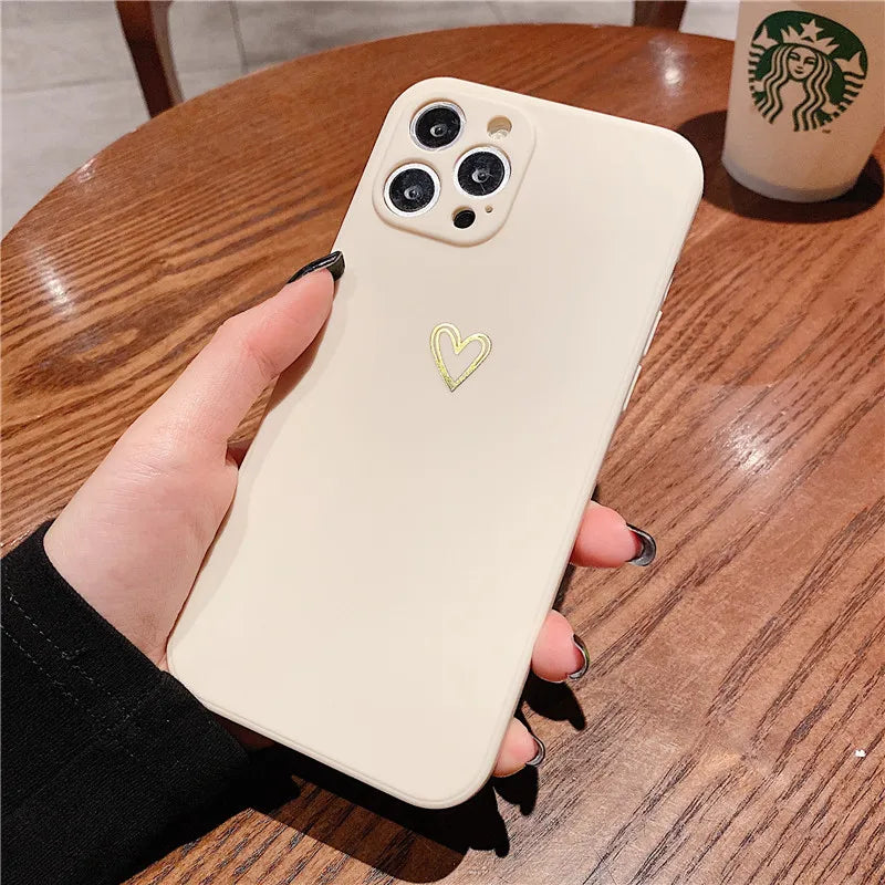 Candy Color Love Heart Pattern Phone Case For iPhone Soft Silicon Cover