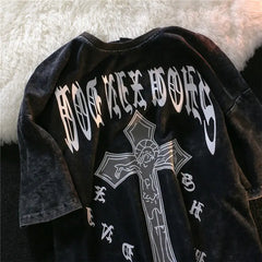 Retro Cross Personalized Graphic T shirt Fashion Street Hip Hop Loose