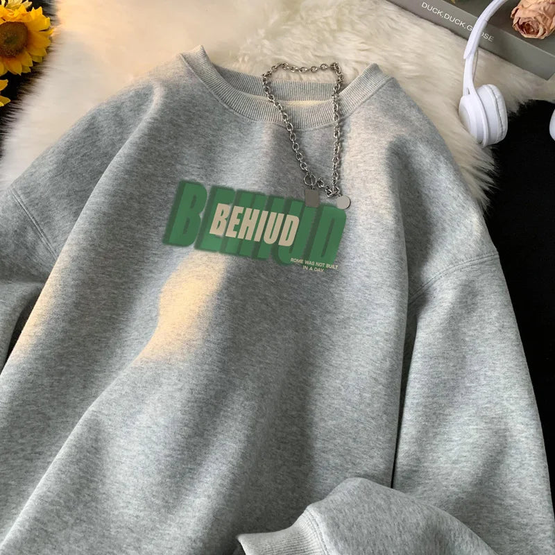 2023 Round Neck Letter Print Hoodies Casual Couple Clothing