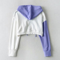 Streetwear Women Cropped Y2K Hoodies Casual Long Sleeve Contrasting Color Hooded