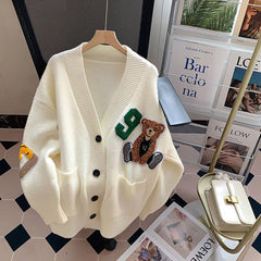 Cute Bear Print Women's Cardigan: Casual and Fashionable Style for Autumn 2023
