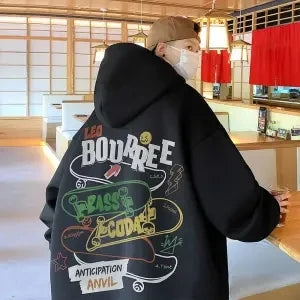 Men's Autumn Winter Cotton Hoodie Letter Print, Harajuku Style, Thickened and Oversized