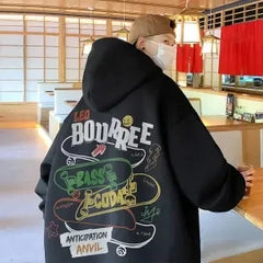 Men's Autumn Winter Cotton Hoodie Letter Print, Harajuku Style, Thickened and Oversized