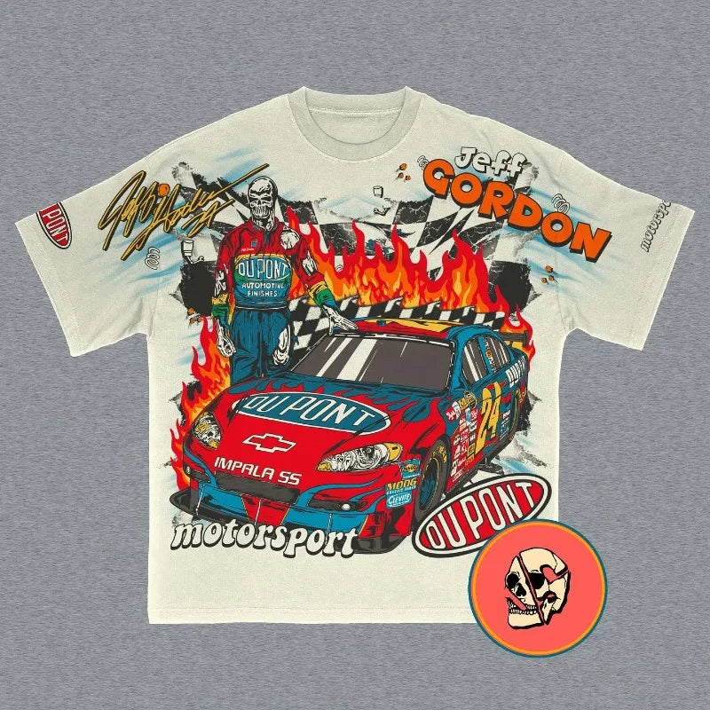 Y2K Retro Racing Letter Oversized T-Shirt for Men