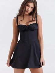 Lace-Up Elegance: Solid Suspender Dress for Women