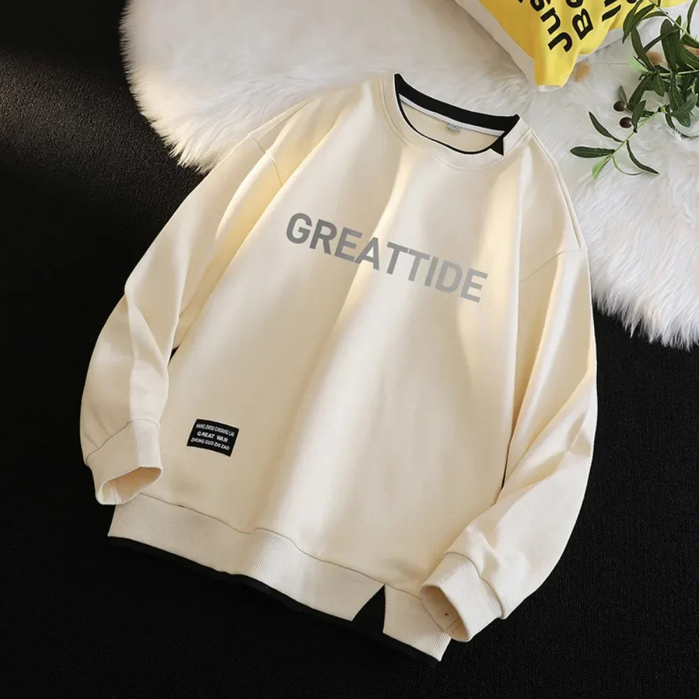 Sweatshirts for Men Round Neck Hip Hop Streetwear Long Sleeve Casual