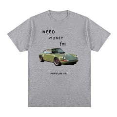 Men's Letter Print Need Money For Porsche 911 Tops Tees