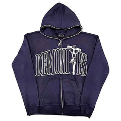 Letter Jesus Print Oversized American Retro Street Trend Zipper Hoodie Women Casual Loose