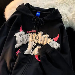 Y2K Retro Print Hooded Sweater Trendy American Coat for Women