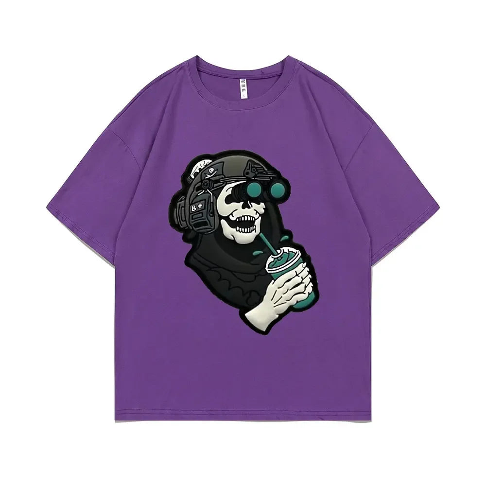 Men's Gothic Vintage Skeleton Coffee Graphic Print Tee