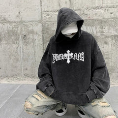 Print Pullover Harajuku Sweatshirt Denim Mens Hoodie Loose Sweatshirt