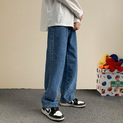 Spring New Streetwear Baggy Jeans Men Korean Fashion Loose Straight Wide Leg Pants
