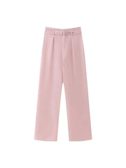 Spring New Pink Woman's Trousers Chic Solid High Waist Long Pants