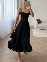 Ravishing Rose: Stunning Spaghetti Strap A-line Dress for Women
