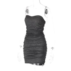 Black Glitter Silk Bodycon Mini Dress 2024 Party Club Outfit