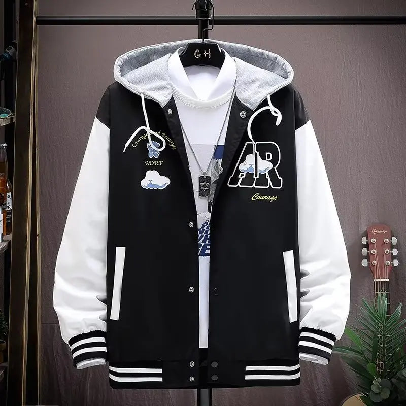 Japanese Style Men's Hooded Baseball Jacket - Spring Autumn Fashion