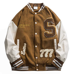 Men PU Leather Vintage Casual Jacket with Towel Embroidery