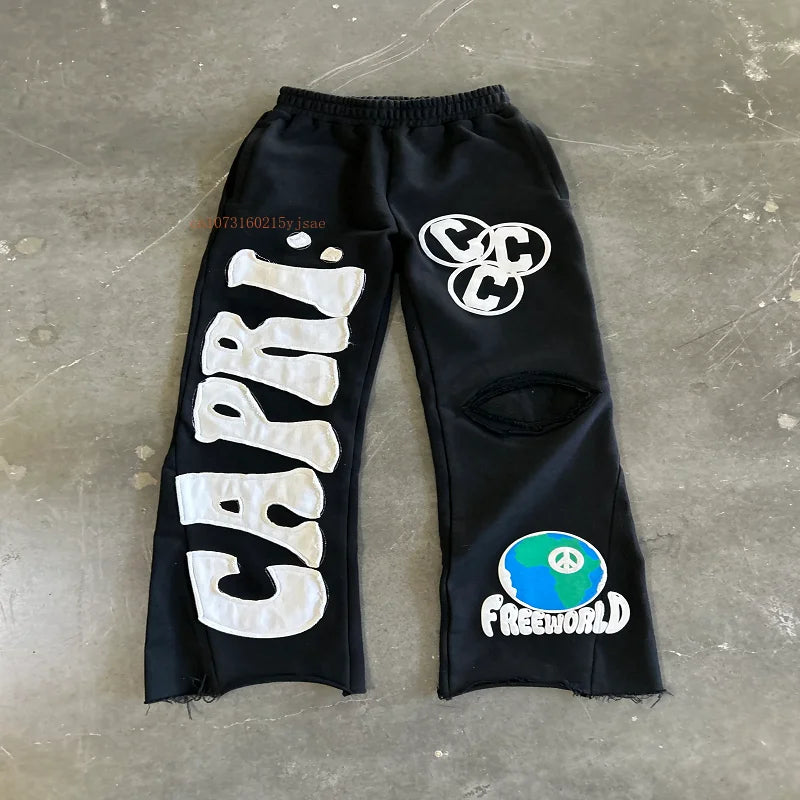 Sporty Casual Loose Fit Patchwork Trousers