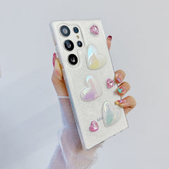 Luxury Transparent Phone Cover 3D Love Heart Glitter Clear Case for Samsung Galaxy