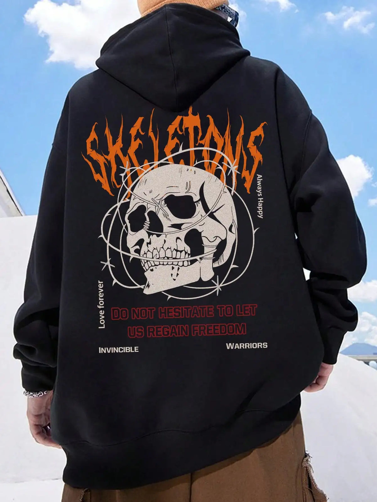 Skeletons Entangled In Thorns Printed Streetwear Men Cartoons Creative Hoodie