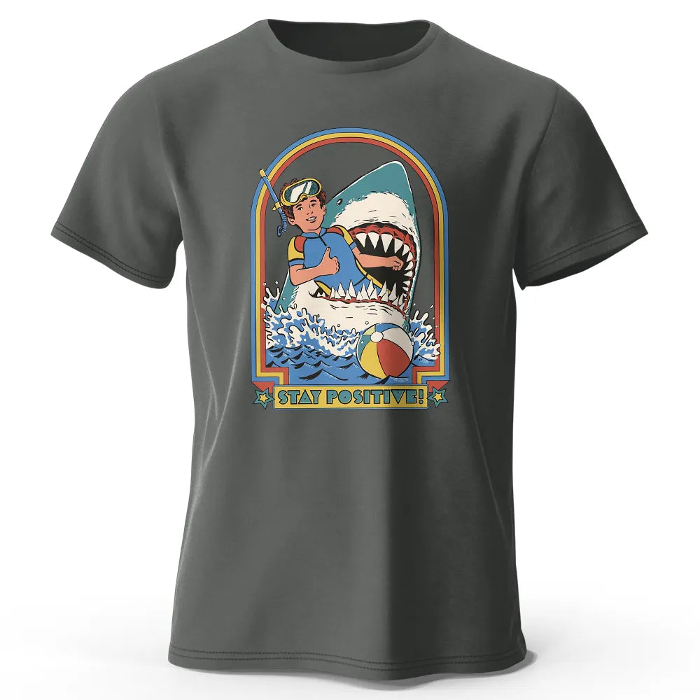 Men Stay Positive Printed Cotton Classic Vintage Funny Tops Tees
