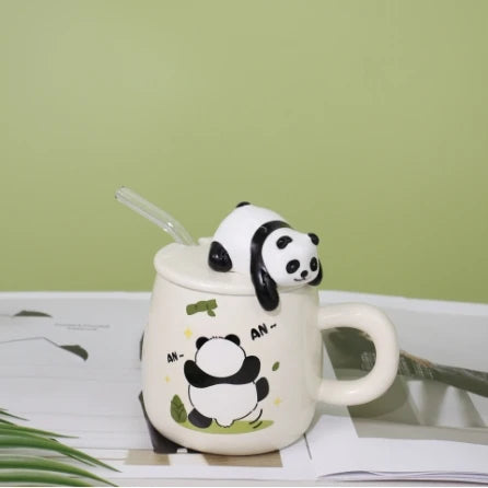 Cute cartoon panda Ceramics Mug 400ml With Lid and Spoon Coffee mugs Milk Tea Mugs Breakfast