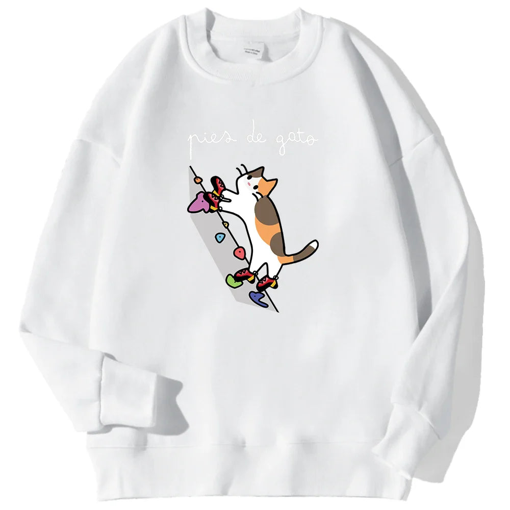 Brave Climbing Cat Printing Men Pullover Casual Trend Hoodies Harajuku