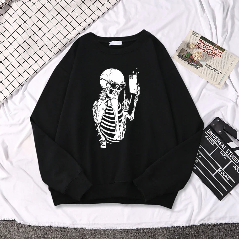 Skeleton Sweatshirts Women Cool Selfie Print