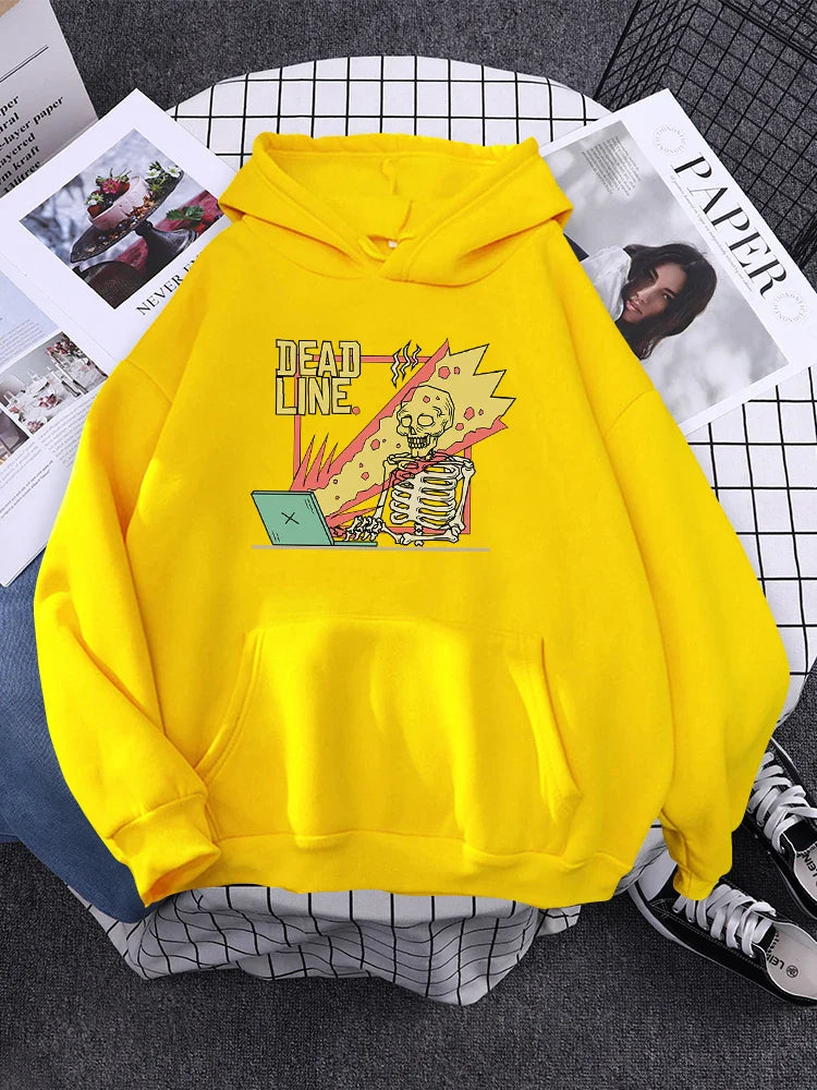 Cartoons Fleece When You Facing The Dead Line Print Men Fashion Loose Hoodie