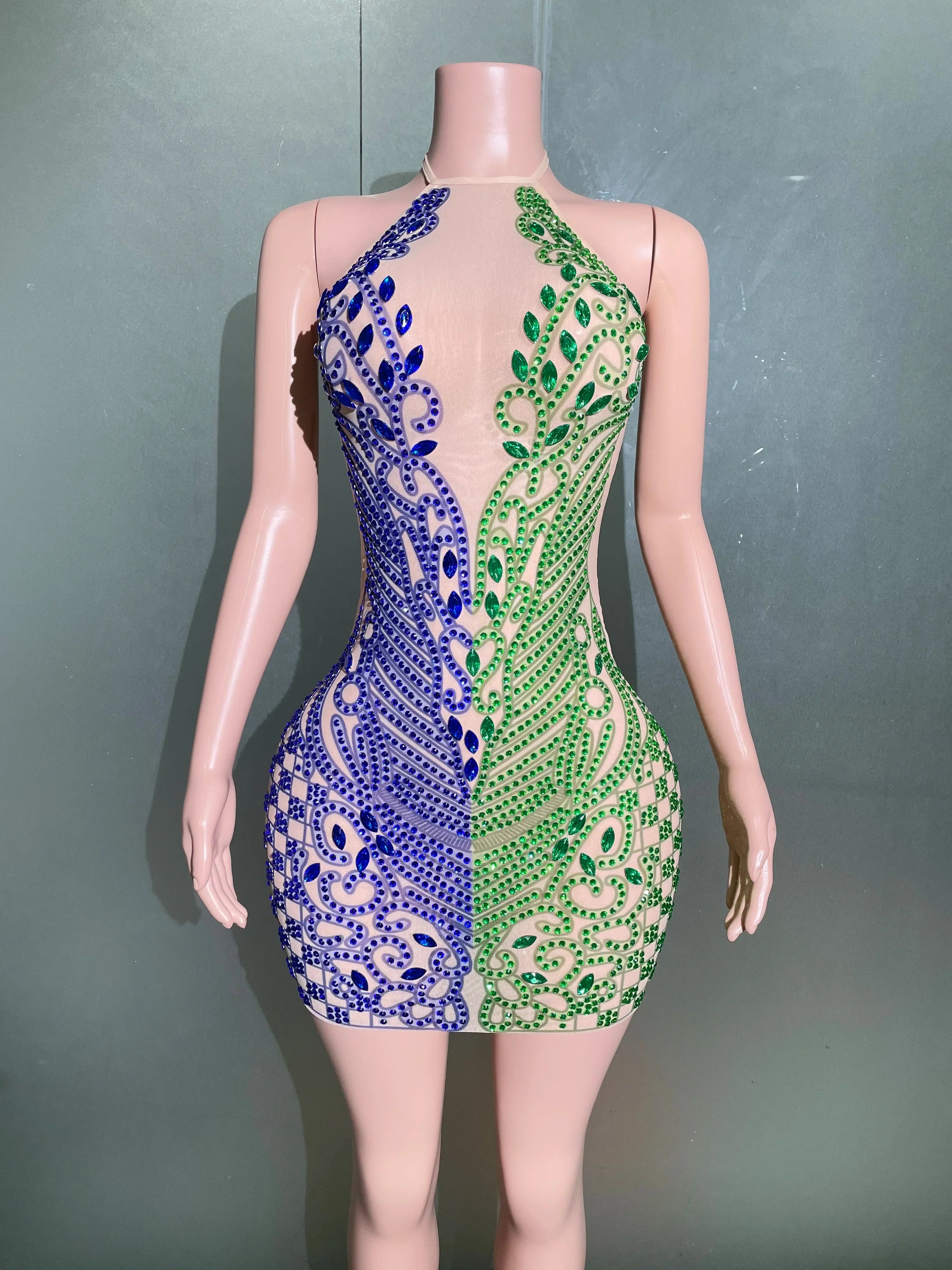 Sparkly Rhinestone Mesh Mini Dress