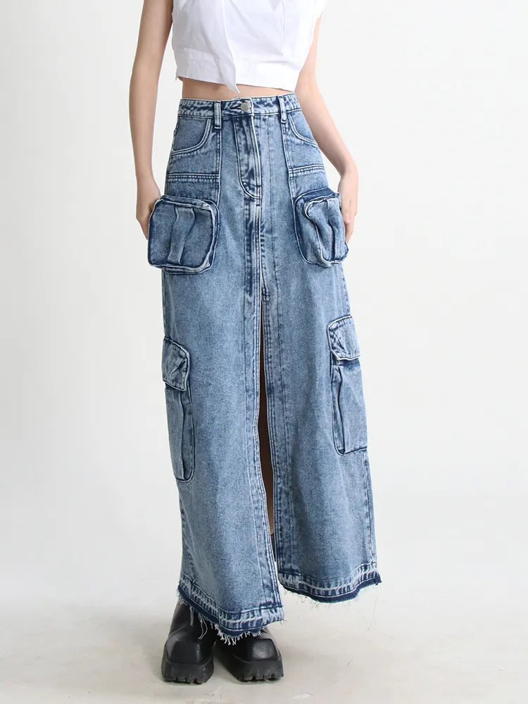 Relaxed Days Maxi Denim Split Skirt