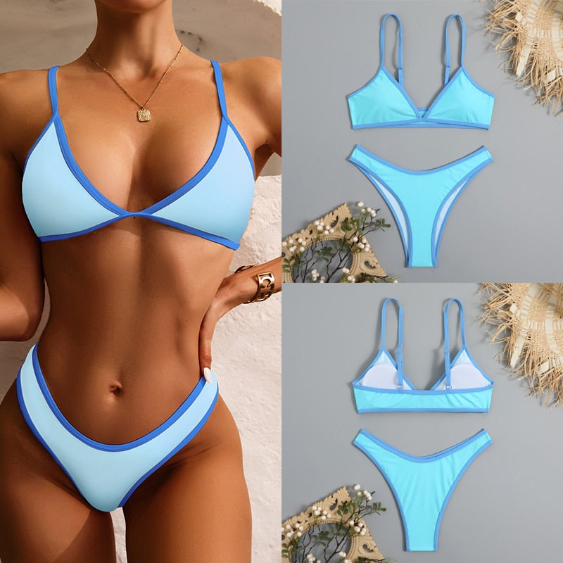 Retro Bikini Patchwork Swimsuit Thong Brazilian Sexy Swimwear