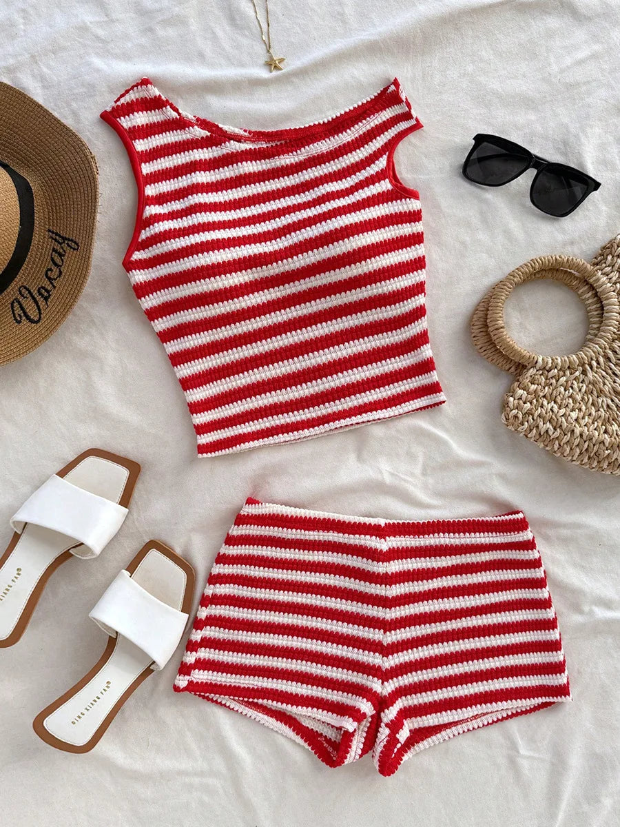 Desert Summers Red Striped Two Piece Set