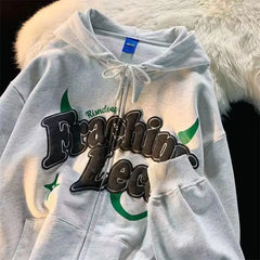 Y2K Retro Print Hooded Sweater Trendy American Coat for Women