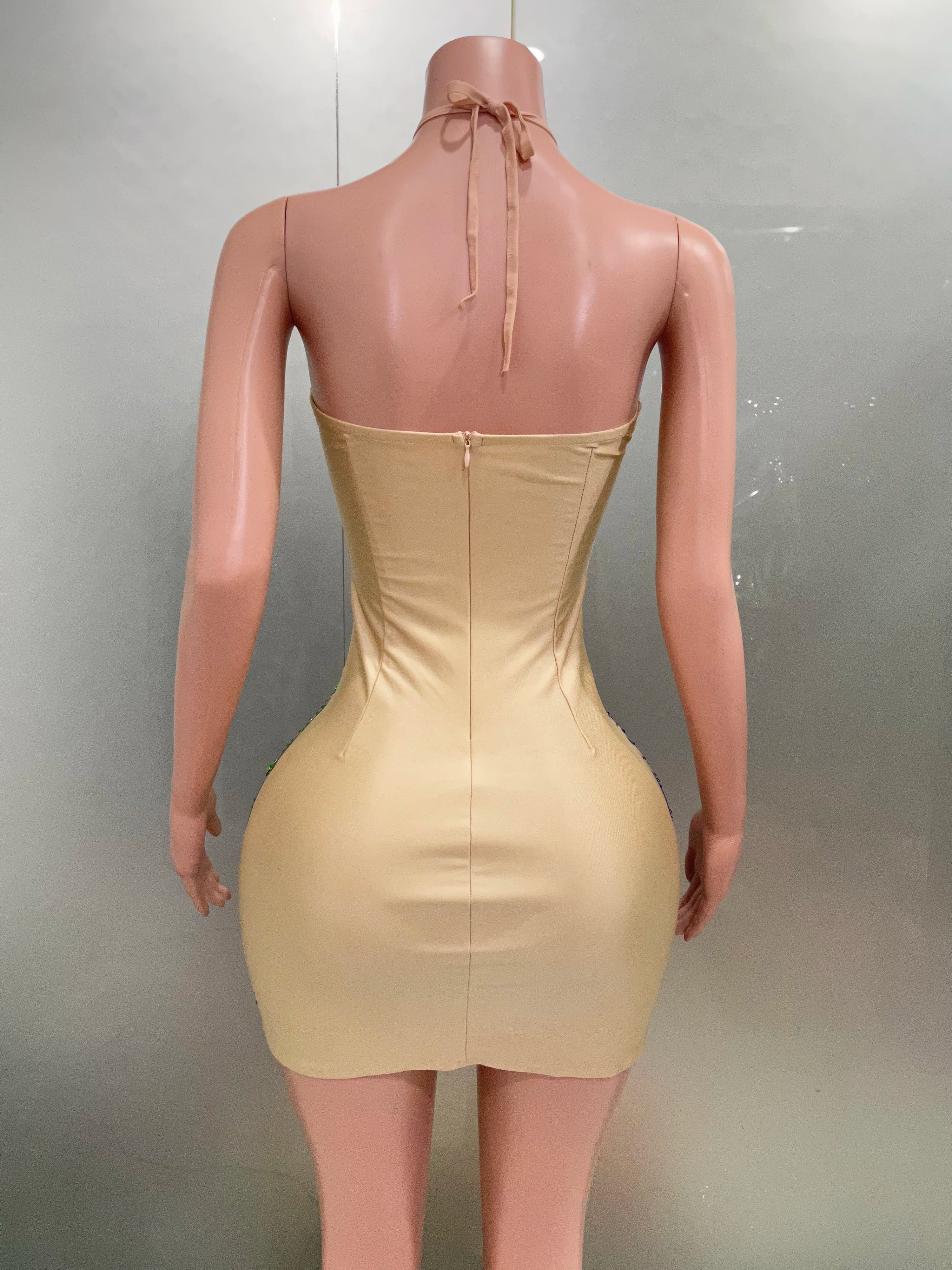 Sparkly Rhinestone Mesh Mini Dress