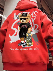 Streetwear Skate Bear Anime Print Hoodies Men