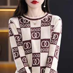Sweater Women Cotton Round Neck Pullover Loose Long-Sleeved Ladies Top Knit Bottoming Shirt