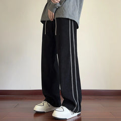 Men Sweatpants Streetwear Side Striped Trend Wide-leg Casual