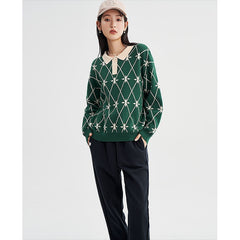 Sweaters woman Long Sleeves Polo Neck with  Green Casual Chic Tops