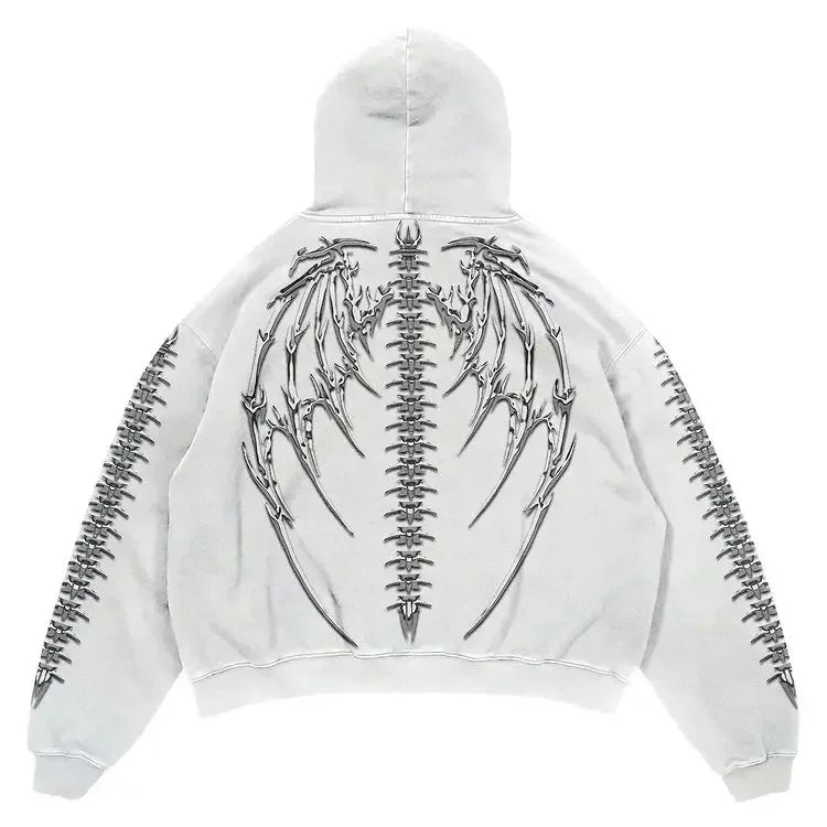 2024 Gothic Women Hoodie Y2K Fashion Skull Wings Print