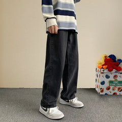 Spring New Streetwear Baggy Jeans Men Korean Fashion Loose Straight Wide Leg Pants