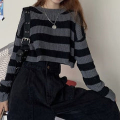 Sweater Korean Style Women Vintage Oversize Long Sleeve O-neck Pullovers Tops