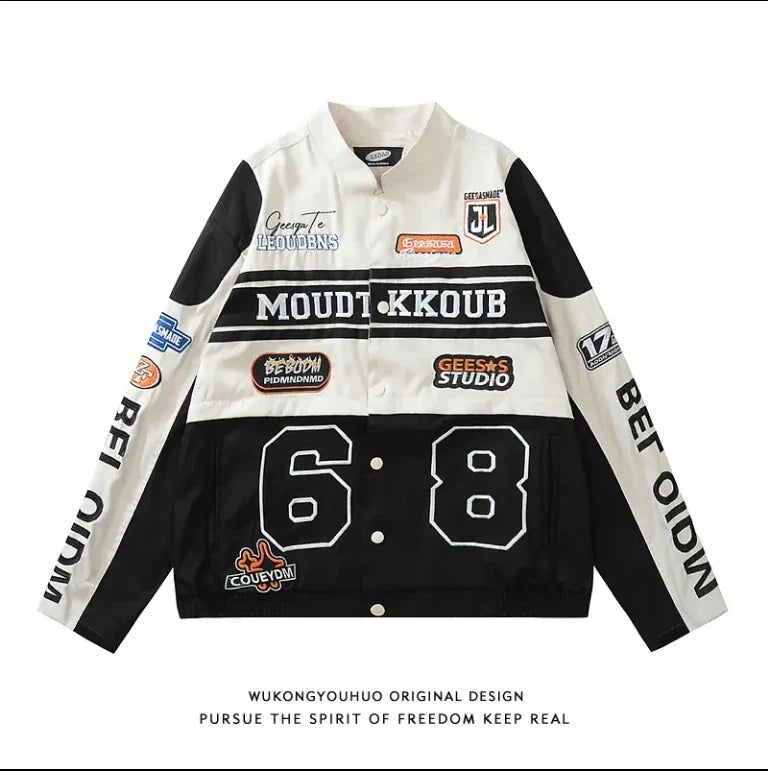 Spring Autumn Chic Letter-Printed Racing Style Fashion Coat