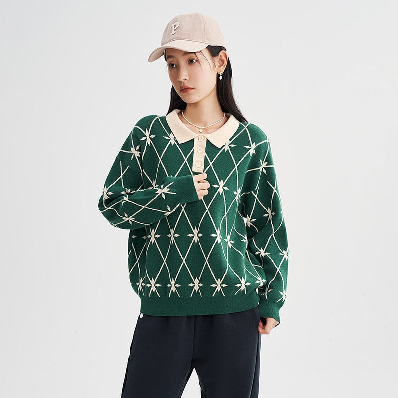 Sweaters woman Long Sleeves Polo Neck with  Green Casual Chic Tops
